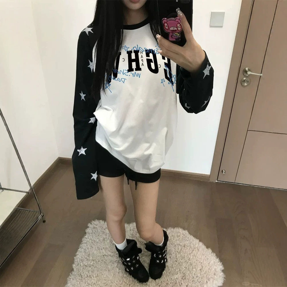 Star Print Raglan Crew Top