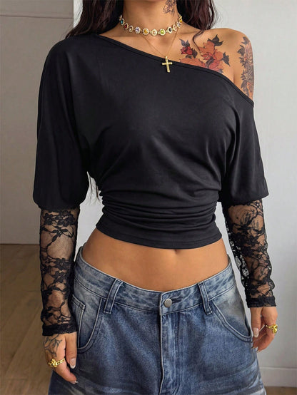 Sheer Lace Patchwork Tee