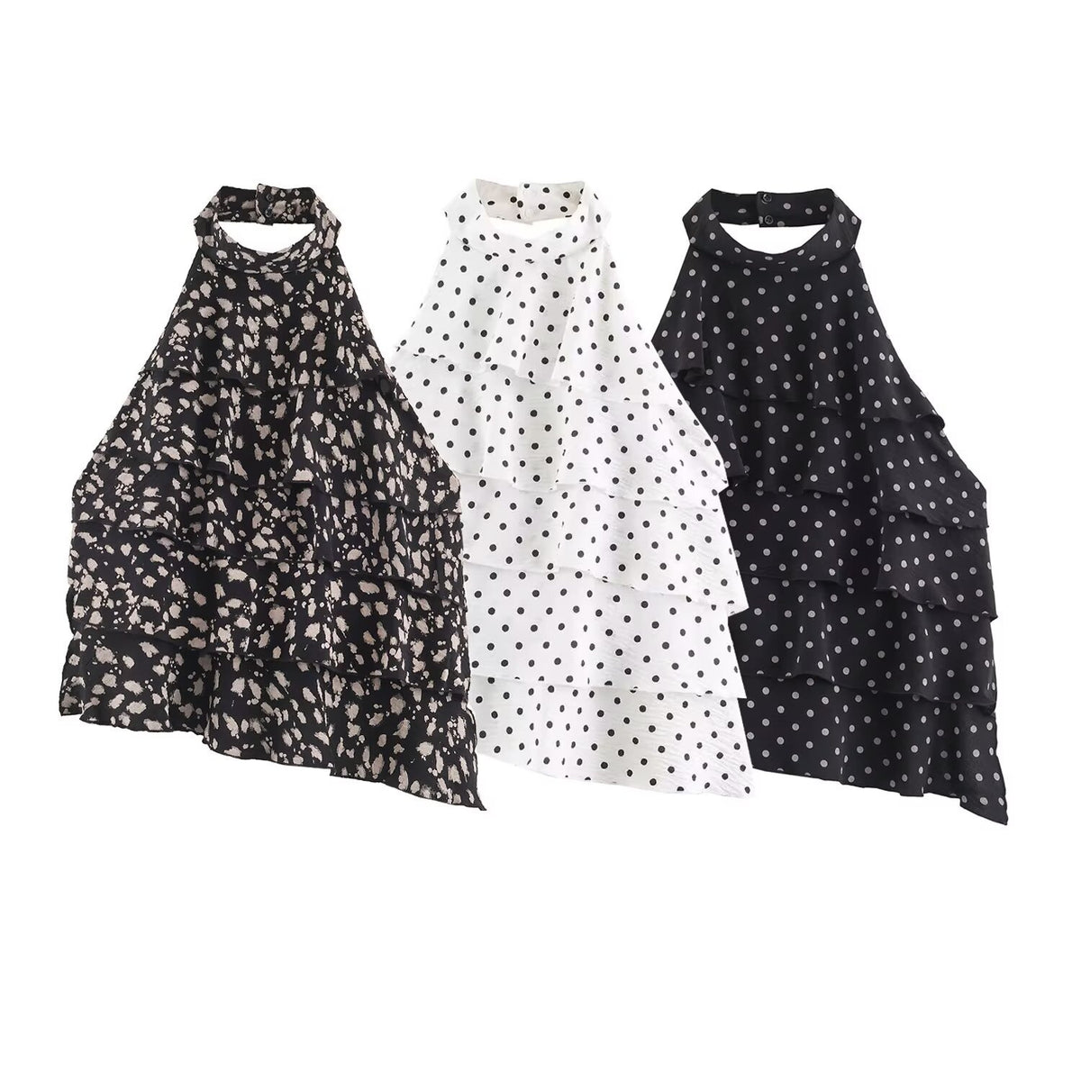 Polka Dot Halter Neck Statement Top