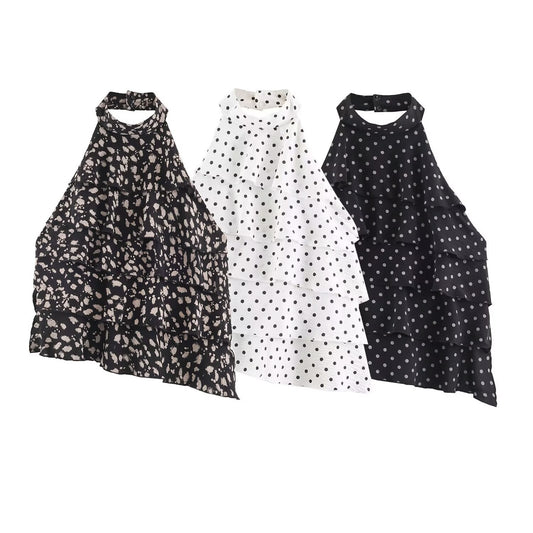 Polka Dot Halter Neck Statement Top