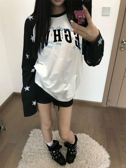 Star Print Raglan Crew Top