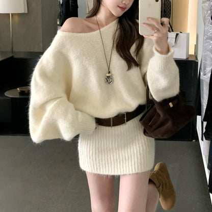 Off-Shoulder Pencil Knit Dress