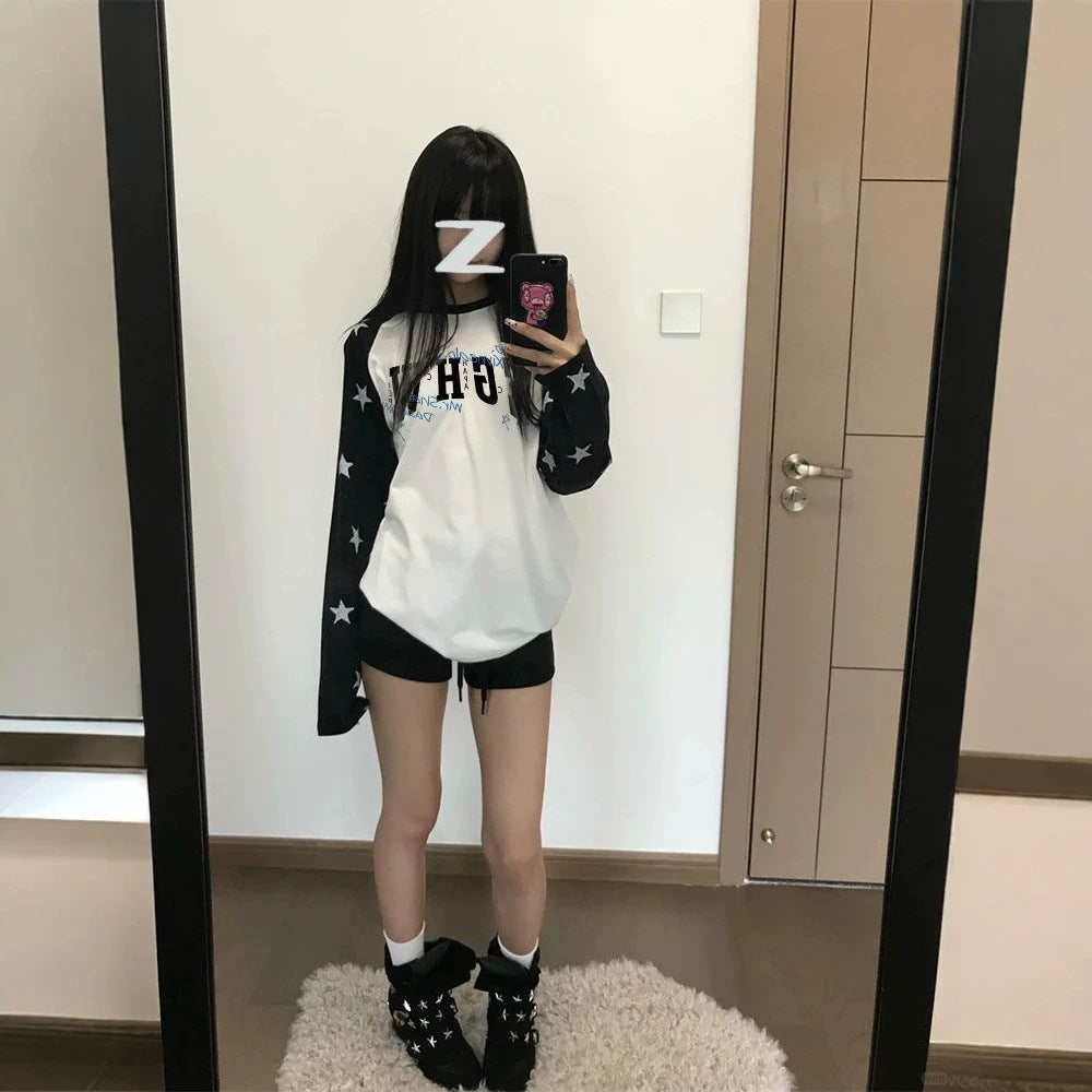 Star Print Raglan Crew Top