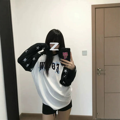 Star Print Raglan Crew Top