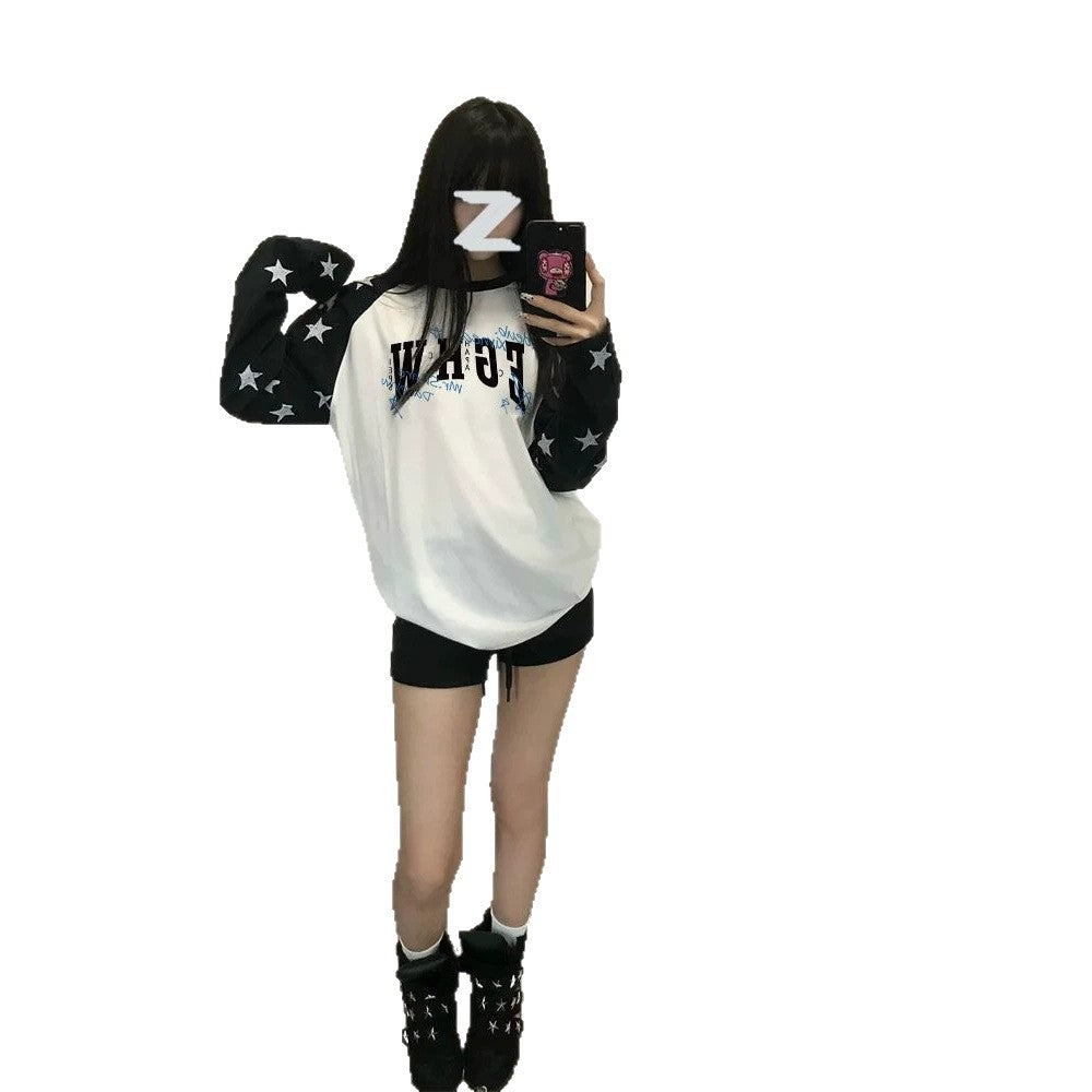 Star Print Raglan Crew Top