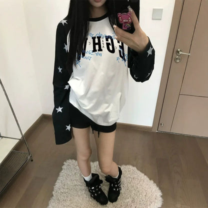 Star Print Raglan Crew Top