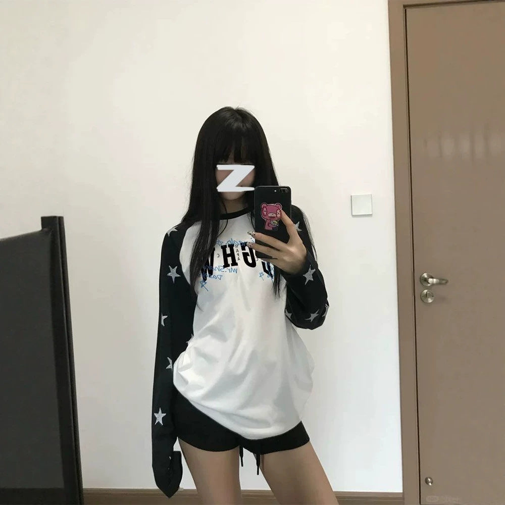 Star Print Raglan Crew Top