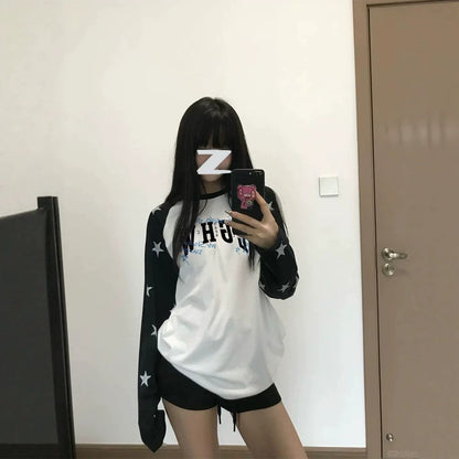 Star Print Raglan Crew Top