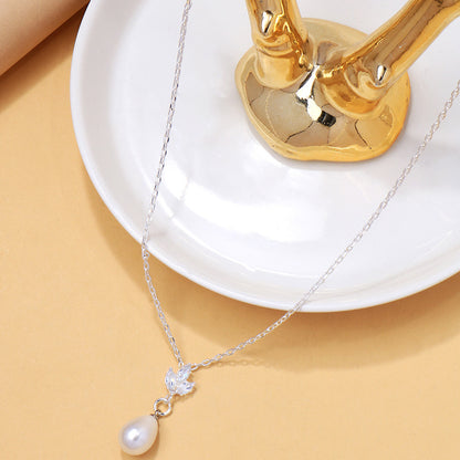 Pearl Zircon Collarbone Chain — Velourè
