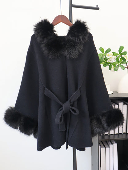 Hooded Lace-Up Shawl Wrap